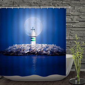 lighthouse shower curtains fabric elegant blue polyester cloth print bathroom curtains