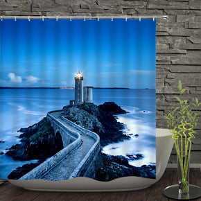lighthouse shower curtains fabric Human skeleton blue polyester cloth print bathroom curtains