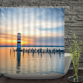 lighthouse shower curtains fabric Human skeleton blue polyester cloth print bathroom curtains