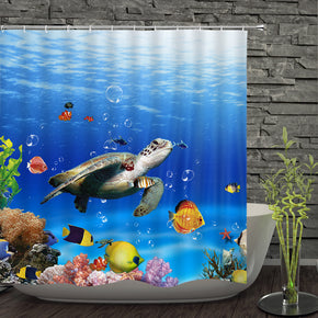 Sea turtle shower curtains fabric cute turquoise polyester cloth print bathroom curtains