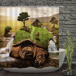 Tortoise shower curtains fabric Human skeleton green polyester cloth print bathroom curtains