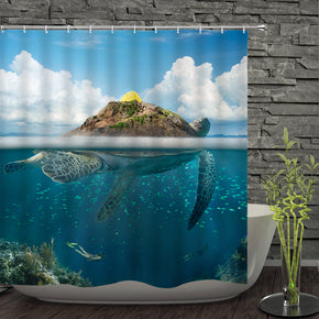 Sea turtle shower curtains fabric Human skeleton blue polyester cloth print bathroom curtains