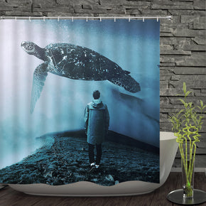 Sea turtle shower curtains fabric Human skeleton blue polyester cloth print bathroom curtains