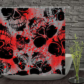 Skull head shower curtains fabric awesome red polyester cloth print bathroom curtains