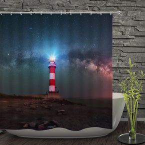 lighthouse shower curtains fabric Human skeleton blue polyester cloth print bathroom curtains