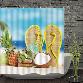 Seaside shower curtains fabric funny teal polyester cloth print bathroom curtains