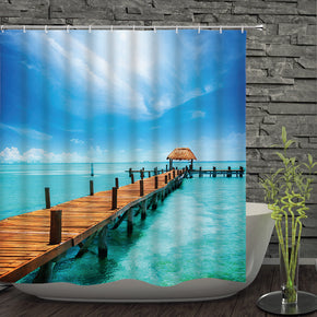 Seaside shower curtains fabric luxury turquoise polyester cloth print bathroom curtains