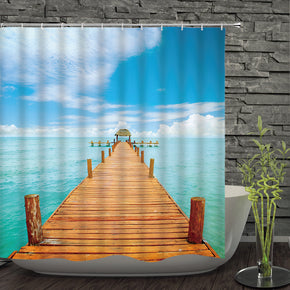 Seaside shower curtains fabric luxury turquoise polyester cloth print bathroom curtains