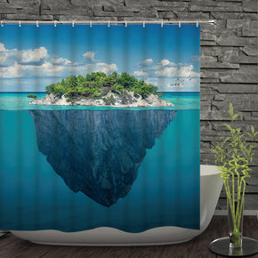 Island shower curtains fabric luxury turquoise polyester cloth print bathroom curtains