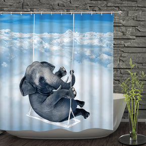 Elephant shower curtains fabric funny blue polyester cloth print bathroom curtains