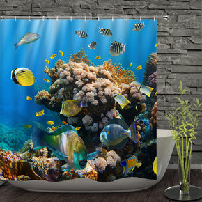 Underwater world shower curtains fabric Human skeleton turquoise polyester cloth print bathroom curtains