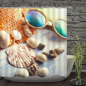 seashell shower curtains fabric elegant white polyester cloth print bathroom curtains