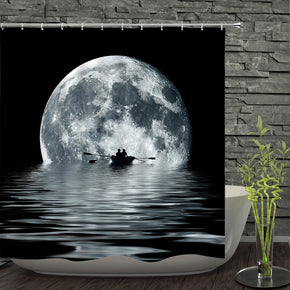 moon shower curtains fabric funny silver polyester cloth print bathroom curtains