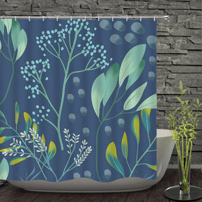 plants shower curtains fabric shabby chic blue polyester cloth print bathroom curtains