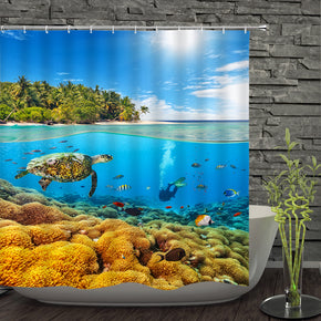 Sea turtle shower curtains fabric Human skeleton turquoise polyester cloth print bathroom curtains