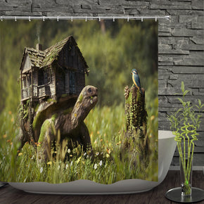 turtle shower curtains fabric Human skeleton green polyester cloth print bathroom curtains