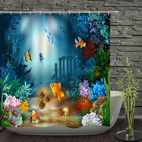 Underwater world shower curtains fabric Human skeleton blue polyester cloth print bathroom curtains