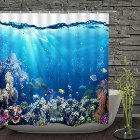 Underwater world shower curtains fabric cool blue polyester cloth print bathroom curtains