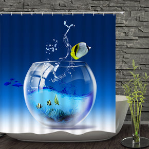 fish shower curtains fabric Human skeleton blue polyester cloth print bathroom curtains