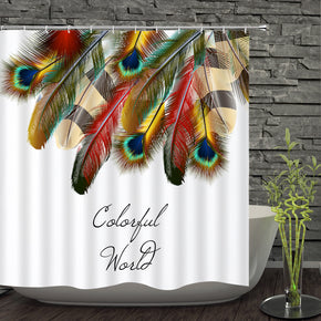 Feather shower curtains fabric elegant colorful polyester cloth print bathroom curtains