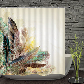 Feather shower curtains fabric shabby chic colorful polyester cloth print bathroom curtains