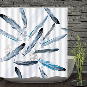 Feather shower curtains fabric shabby chic white polyester cloth print bathroom curtains