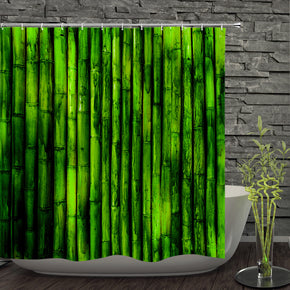 Bamboo shower curtains fabric simplicity green polyester cloth print bathroom curtains