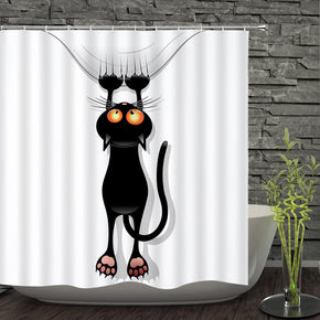 cat shower curtains fabric cute white polyester cloth print bathroom curtains