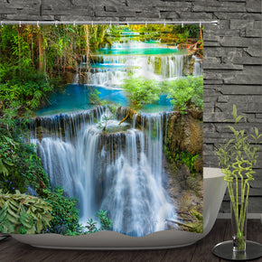 Waterfall shower curtains fabric elegant green polyester cloth print bathroom curtains