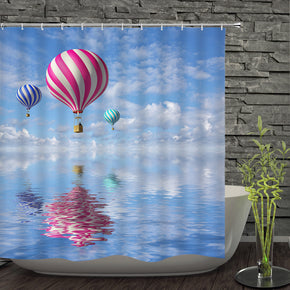 Hot Air Balloon shower curtains fabric cute blue polyester cloth print bathroom curtains