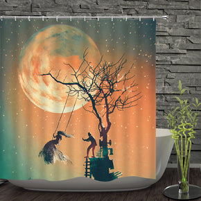 moon shower curtains fabric shabby chic orange polyester cloth print bathroom curtains