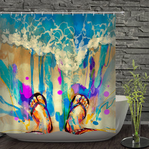 Sea wave shower curtains fabric Human skeleton turquoise polyester cloth print bathroom curtains