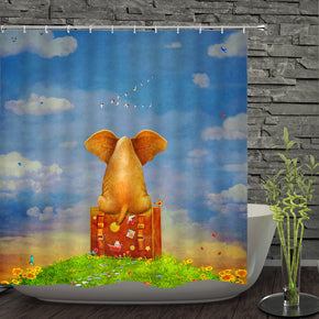 pig shower curtains fabric cute blue polyester cloth print bathroom curtains