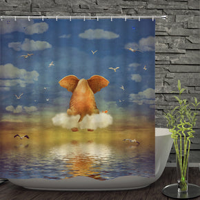 pig shower curtains fabric cute blue polyester cloth print bathroom curtains