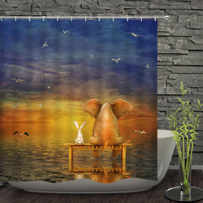 pig shower curtains fabric cute blue polyester cloth print bathroom curtains