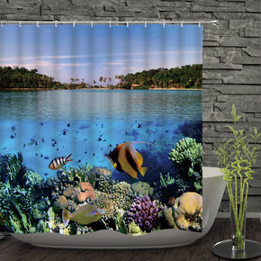 Underwater world shower curtains fabric Human skeleton teal polyester cloth print bathroom curtains
