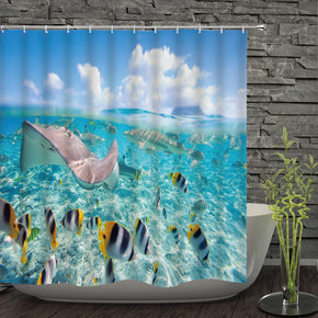 fish shower curtains fabric Human skeleton turquoise polyester cloth print bathroom curtains