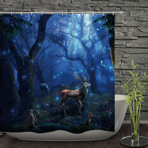 moose shower curtains fabric elegant blue polyester cloth print bathroom curtains