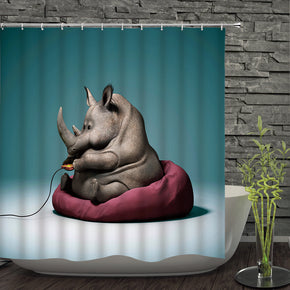 Hippopotamus shower curtains fabric cute blue polyester cloth print bathroom curtains
