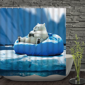 Polar bear shower curtains fabric cute blue polyester cloth print bathroom curtains