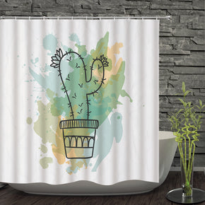 Cactus shower curtains fabric funny green polyester cloth print bathroom curtains