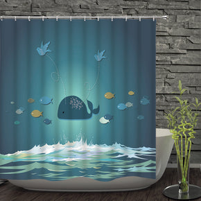 Whale shower curtains fabric cute teal polyester cloth print bathroom curtains