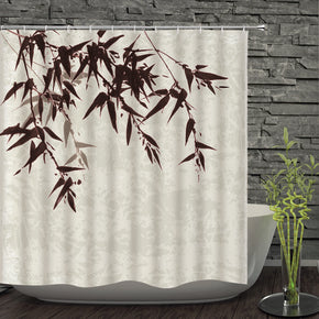 Bamboo shower curtains fabric simplicity black polyester cloth print bathroom curtains