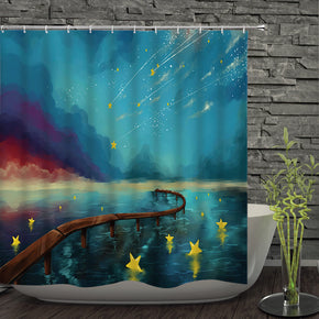Star shower curtains fabric human skeleton turquoise polyester cloth print bathroom curtains
