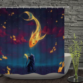 fish shower curtains fabric luxury blue polyester cloth print bathroom curtains