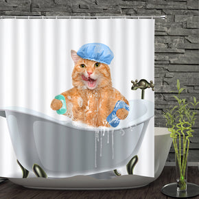 cat shower curtains fabric cute white polyester cloth print bathroom curtains