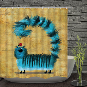 cat shower curtains fabric human skeleton yellow polyester cloth print bathroom curtains