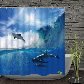dolphin shower curtains fabric cool blue polyester cloth print bathroom curtains