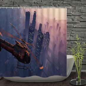 city shower curtains fabric human skeleton purple polyester cloth print bathroom curtains