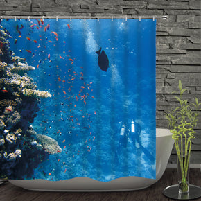 Underwater world shower curtains fabric cool turquoise polyester cloth print bathroom curtains